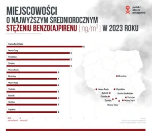 Miejscowości z najbardziej rakotwórczym powietrzem na mapie Polski