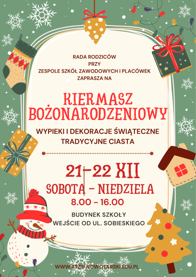 Plakat informacyjny o kiermaszu bożonarodzeniowym